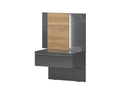 Noptiera cu 1 sertar ONYX 56x43x40cm antracit lucios/ nuc Pacific, maner crom