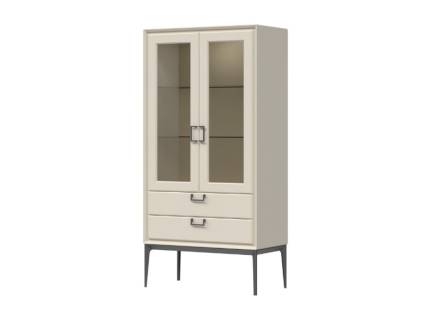 Vitrina cu 2 usi sticla si 2 sertare REGENT 89x178x46cm pepper white, manere si picioare antracit 