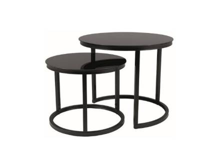 Set 2 masute ATLANTA D II din sticla neagra, metal negru 53xH45cm / 43xH35cm