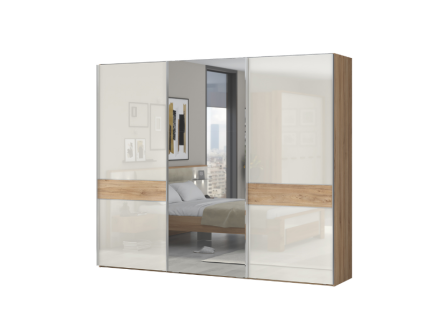 Dulap cu usi glisante GALA 272x224x61cm bej lucios/ Nuc Pacific - oglinda