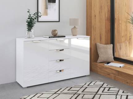 Comoda cu 2 usi si 4 sertare ADITIO GLAMOUR 120x81x42cm alb alpin/ alb lucios 