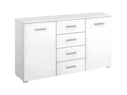 Comoda cu 2 usi si 5 sertare LORCA 149x86x37cm alb lucios