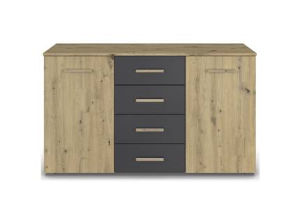 Comoda cu 2 usi si 4 sertare MOSBACH 120x81x42cm stejar artisan/ gri metalic