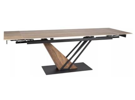 Masa extensibila GENESIS LEGNO din ceramica cu efect de lemn, metal negru si MDF stejar 160x200x90xH75cm