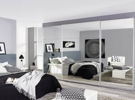 Dulap cu usi glisante KULMBACH 361x210x62cm alb alpin/ 3 usi oglinda configurabil