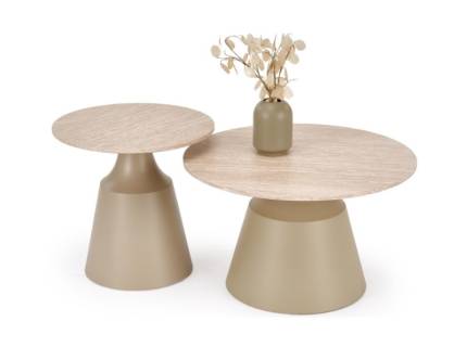 Set 2 masute ZURICH din MDF furniruit travertin, otel vopsit cu pulbere casmir 70xH42cm / 50xH49cm 