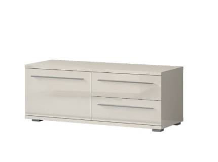 Comoda TV cu 1 usa si 2 sertare PIANO BEIGE 120x46x45cm bej lucios, manere si picioare crom