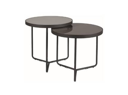 Set 2 masute PENELOPE GREY din sticla calita gri si neagra, metal negru 50xH50cm / 50xH45cm