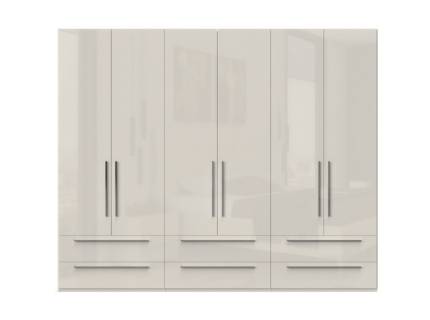 Dulap cu 6 usi cu balamale si 6 sertare PIANO BEIGE 272x224x56cm bej lucios, manere crom
