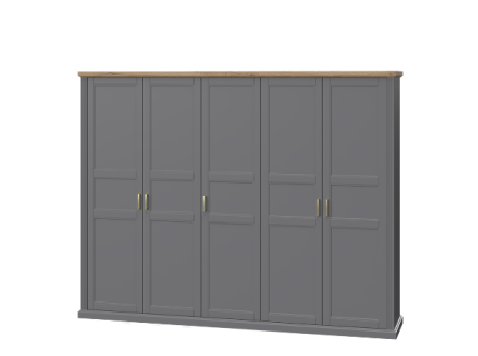 Dulap cu 5 usi cu balamale TARA GREY 291x227x59cm grafit/ Nuc Pacific