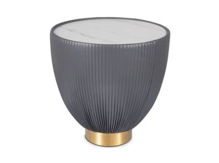 Masuta GRADO B din ceramica cu efect de marmura alba, ecopiele gri si otel auriu 47xH45cm