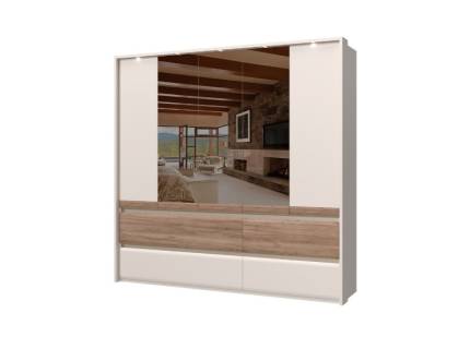 Dulap cu 5 usi si 4 sertare INVICTUS 232x226x60cm casmir/ stejar tabac - oglinda
