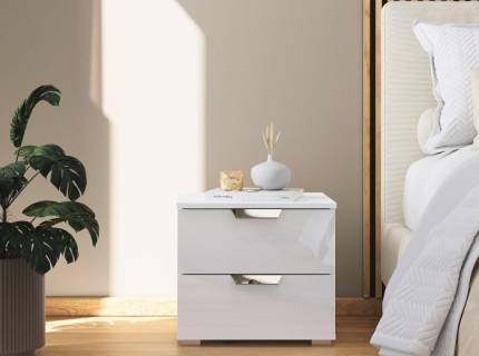 Noptiera cu 2 sertare ADITIO GLAMOUR 47x43x42cm alb alpin/ alb lucios, manere crom