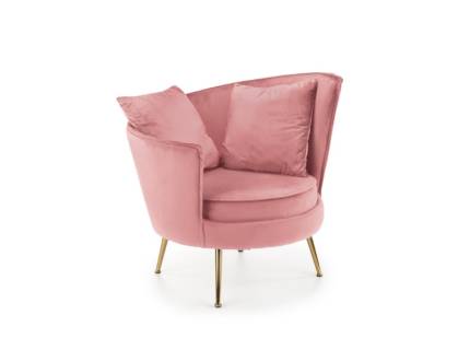 Fotoliu PINK ALMOND catifea roz, perne, picioare aurii 60x90xH87cm