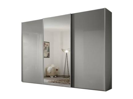Dulap cu 3 usi glisante 298x240x68cm gri/ sticla gri - oglinda, maner aluminiu model 44 SINFONIE PLUS 