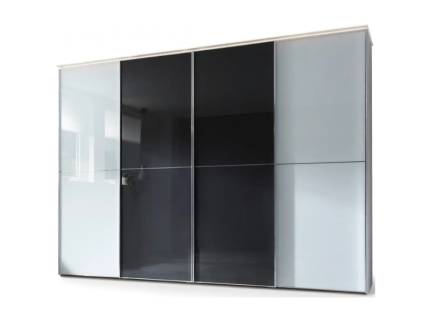 Dulap cu 4 usi glisante 373x222x68cm alb mat/ sticla alba - sticla antracit, maner crom model 47 SINFONIE PLUS 
