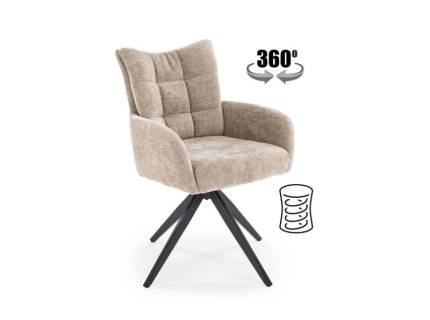 Scaun tapitat K540 rotativ, cu arcuri, material textil beige 46x63xH89cm, picioare negre 