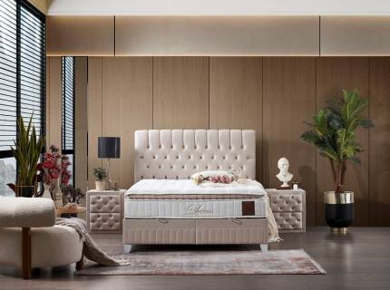 Pat tapitat cu saltea si spatiu pentru depozitare LEXUS (140x200cm) cream 