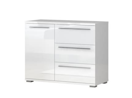 Comoda cu 1 usa si 3 sertare PIANO WHITE 107x85x45cm alb lucios, manere crom