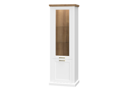 Vitrina inalta cu 2 usi cu sticla TARA WHITE 66x200x48cm alb mat/ nuc Pacific