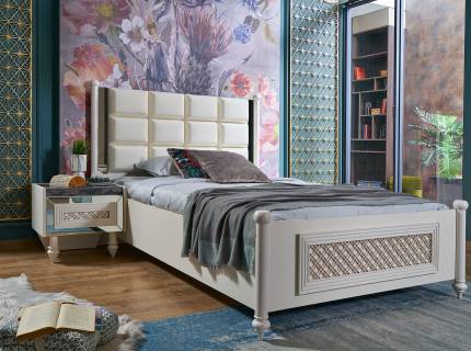 Pat cu noptiera LINA-TORINO (120x200cm) Premium cu design elegant, bej