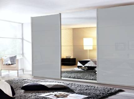 Dulap cu usi glisante KULMBACH 361x229x62cm silk grey/ sticla silk grey - oglinda configurabil