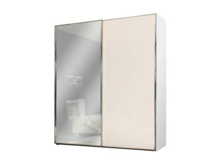 Dulap cu 2 usi glisante 225x222x68cm alb mat/ sand mat - oglinda, maner crom model 2 SINFONIE PLUS  