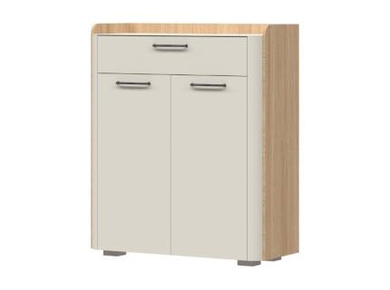 Pantofar cu 2 usi si 1 sertar AIR 88x104x37cm Pepper White/ stejar Furneo - sticla cu model de marmura Calcatta Oro