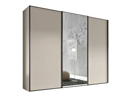 Dulap cu 3 usi glisante 249x200x68cm sand mat/ sand mat - oglinda, maner grafit, model 02 SINFONIE PLUS 