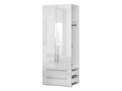 Extensie dulap cu 2 usi cu balamale si 2 sertare PIANO WHITE 90x224x56cm alb lucios, maner crom