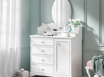 Comoda cu 1 usa si 4 sertare RUSTIC alb cu design elegant