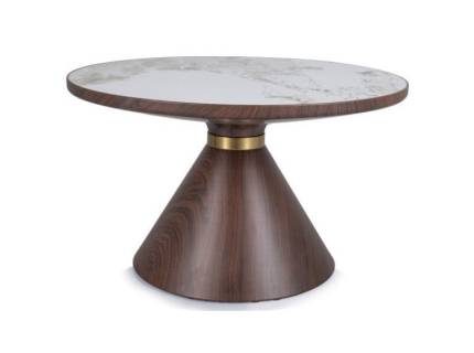 Masuta NAPA A din ceramica cu efect de marmura alb lucios, lemn maro, metal auriu 70xH43cm