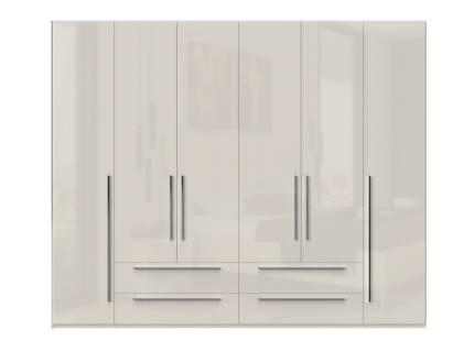 Dulap cu 6 usi cu balamale si 4 sertare PIANO BEIGE 272x224x56cm bej lucios, manere crom