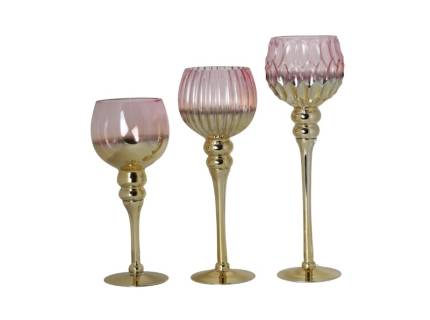 Set 3 potire roz/ aurii din sticla  