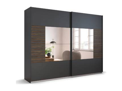 Dulap cu usi glisante BAREA 271x210x62cm gri metalic + stejar Atlantic dark - oglinda, maner gri metalic