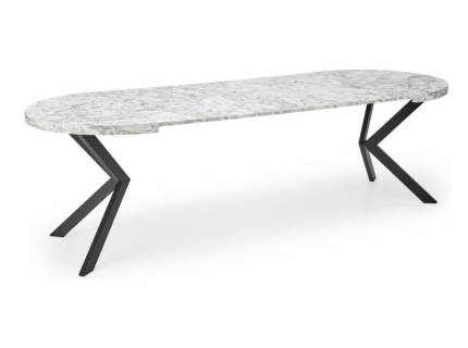 Masa extensibila PERONI WHITE din PAL laminat cu efect de marmura alba, metal negru 100-250xH76cm