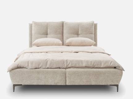 Pat tapitat cu somiera si spatiu pentru depozitare AURA 140/ 160/ 180cm personalizabil, picioare negre