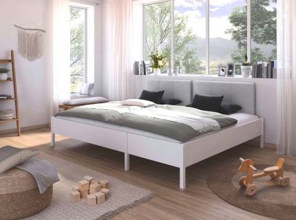 Cadru pat cu tablie tapitata MARE (240x200cm) alb alpin, material textil grey