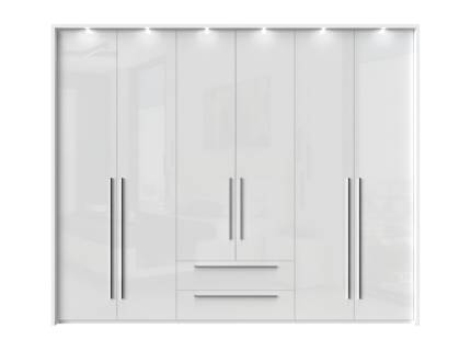 Dulap cu 6 usi cu balamale si 2 sertare PIANO WHITE 272x224x56cm alb lucios, maner crom