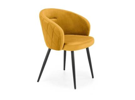 Scaun tapitat K430 design rotunjit, catifea curry 61x54xH77cm, picioare negre