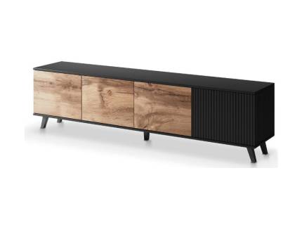 Comoda TV cu 4 usi RANDOM 200x47x40cm stejar/ negru