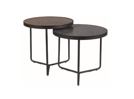Set 2 masute PENELOPE BROWN-GREY din sticla calita cu efect de piatra bronz si gri, metal negru 50xH50cm / 50xH45cm 