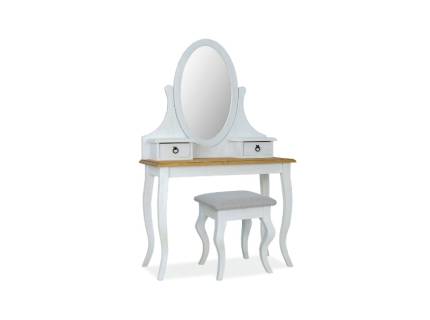 Masa de machiaj cu 2 sertare, oglinda si scaun POPRAD 100x160x45cm patina de pin/ maro miere