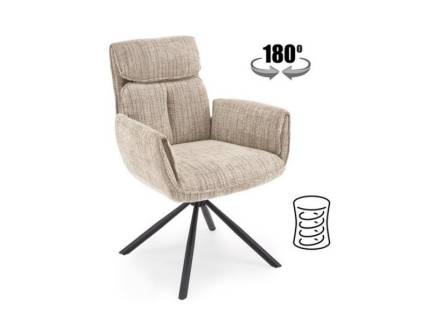 Scaun tapitat K596 rotativ, cu arcuri, material textil beige 66x66xH93cm, picioare negre  