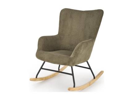 Fotoliu BELMIRO cu functie de balansare, material plusat-raiat olive, picioare nuanta lemnului + negru