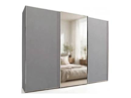 Dulap cu 3 usi glisante 336x222x68cm gri/ gri mat - oglinda maner crom, model 02 SINFONIE PLUS