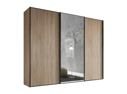 Dulap cu 3 usi glisante 298x200x68cm stejar Sonoma/ oglinda, maner grafit model 2 SINFONIE PLUS 