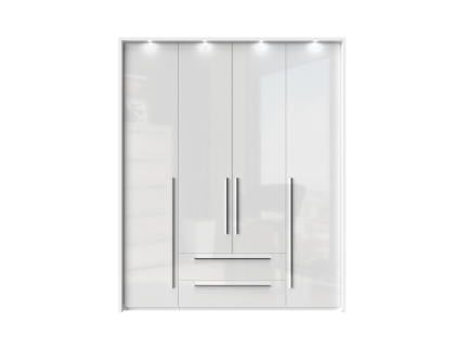 Dulap cu 4 usi si 2 sertare PIANO WHITE 182x224x56cm alb lucios, manere crom
