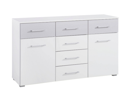 Comoda cu 2 usi si 6 sertare BOSTON EXTRA 140x81x42cm alb alpin/ silk grey