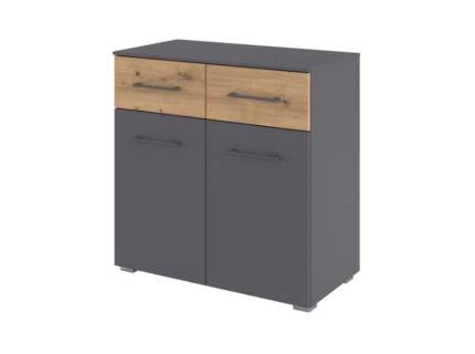 Comoda cu 2 usi si 2 sertare BOSTON EXTRA 80x81x42cm gri metalic/ stejar artisan 